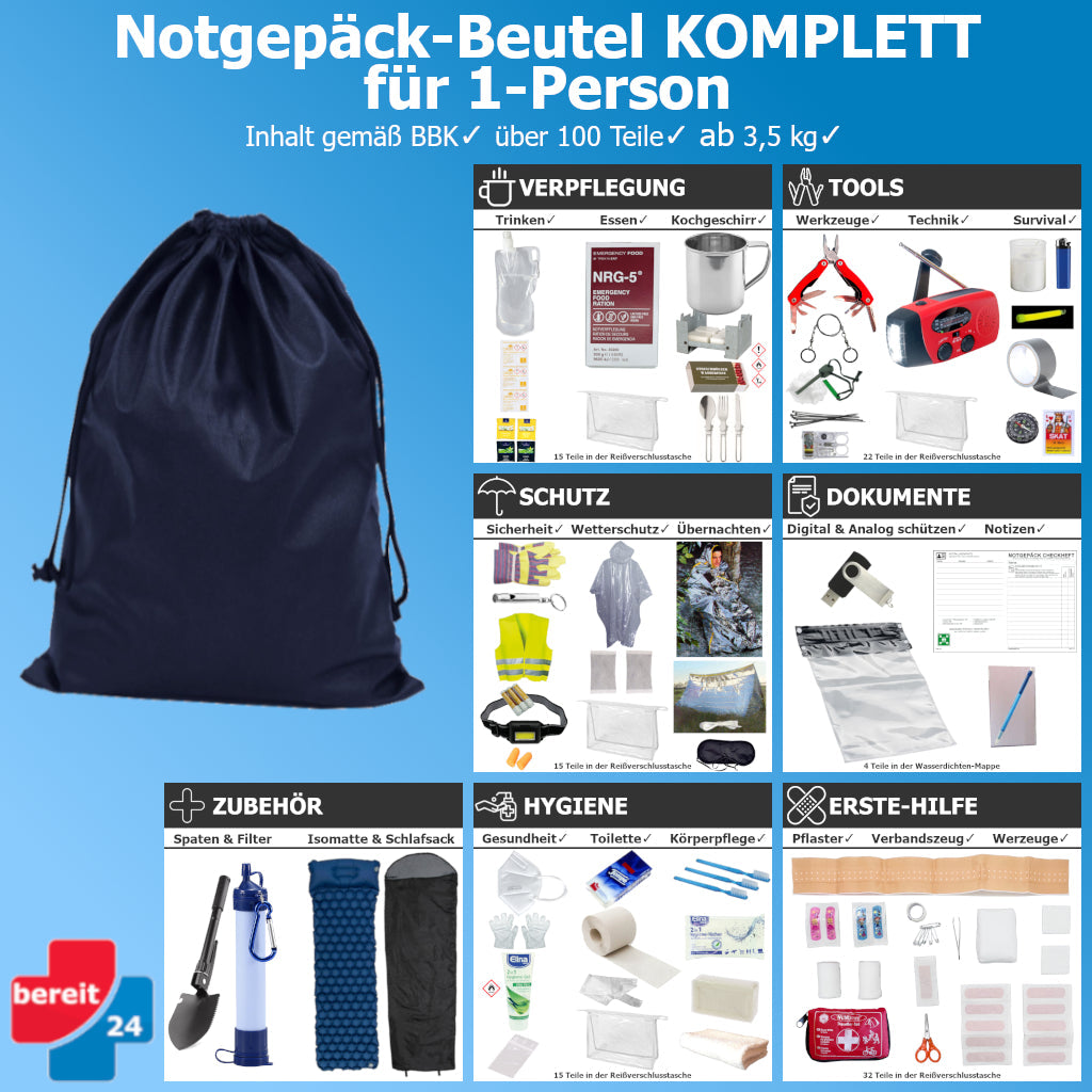 Notgepäck KOMPLETT (Beutel für 1 Person)