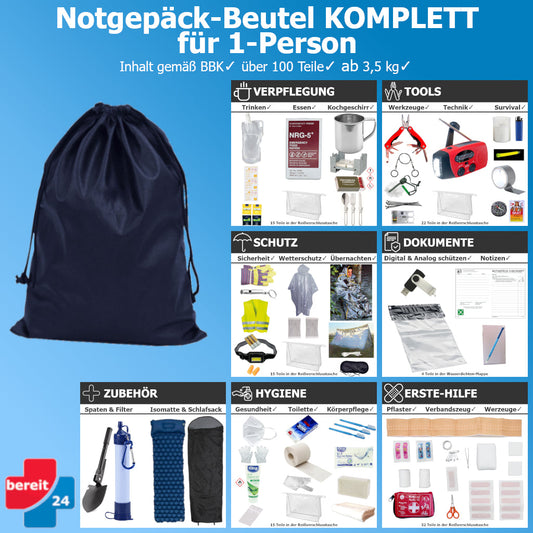 Notgepäck KOMPLETT (Beutel für 1 Person)