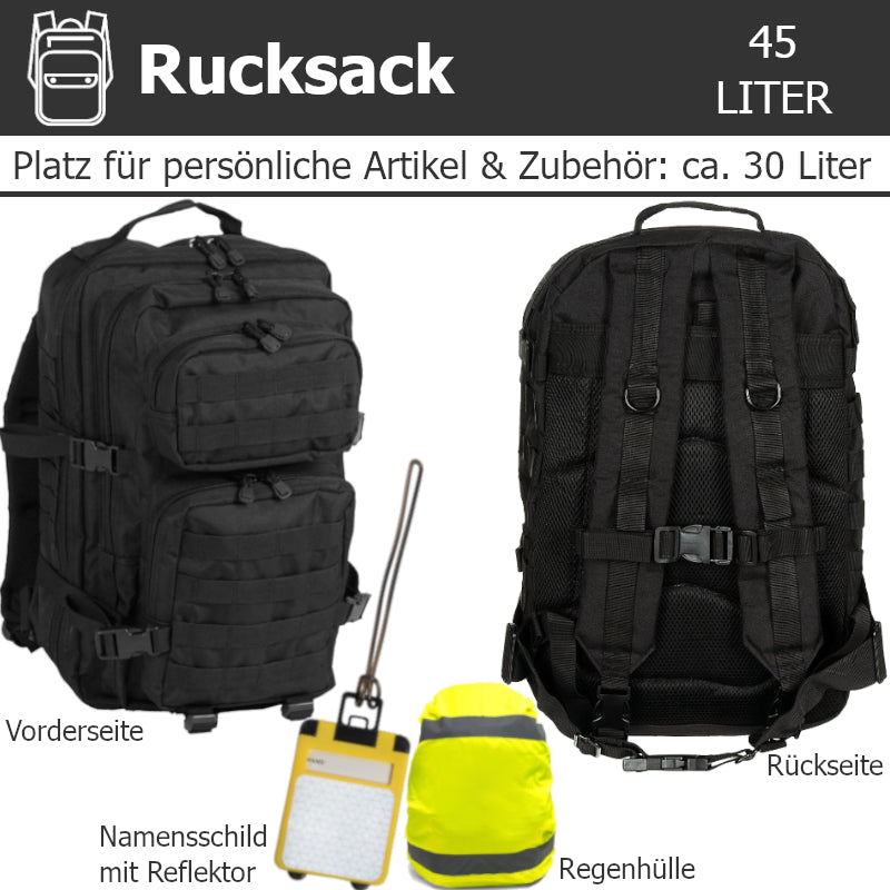 Fluchtrucksack KOMPLETT-45 (Notfallrucksack für 1 Person)